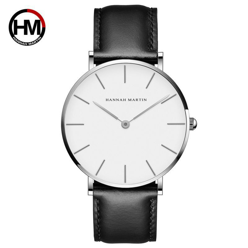 Montre-bracelet minimaliste de la marque Hannah Martin, caractérisée par un cadran blanc épuré, des index argentés et un bracelet en cuir Hannah Martin CB01 ceinture simple étanche nouvelle montre hom
