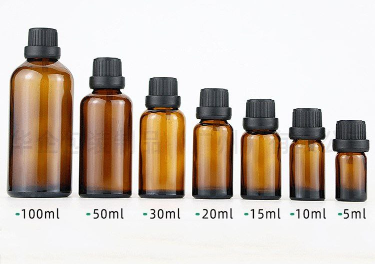 Bouteilles d'huile essentielle marron 5 ml-100 ml essence parfum cosmétiques emballage antivol grand bouchon bouteille en verre marron