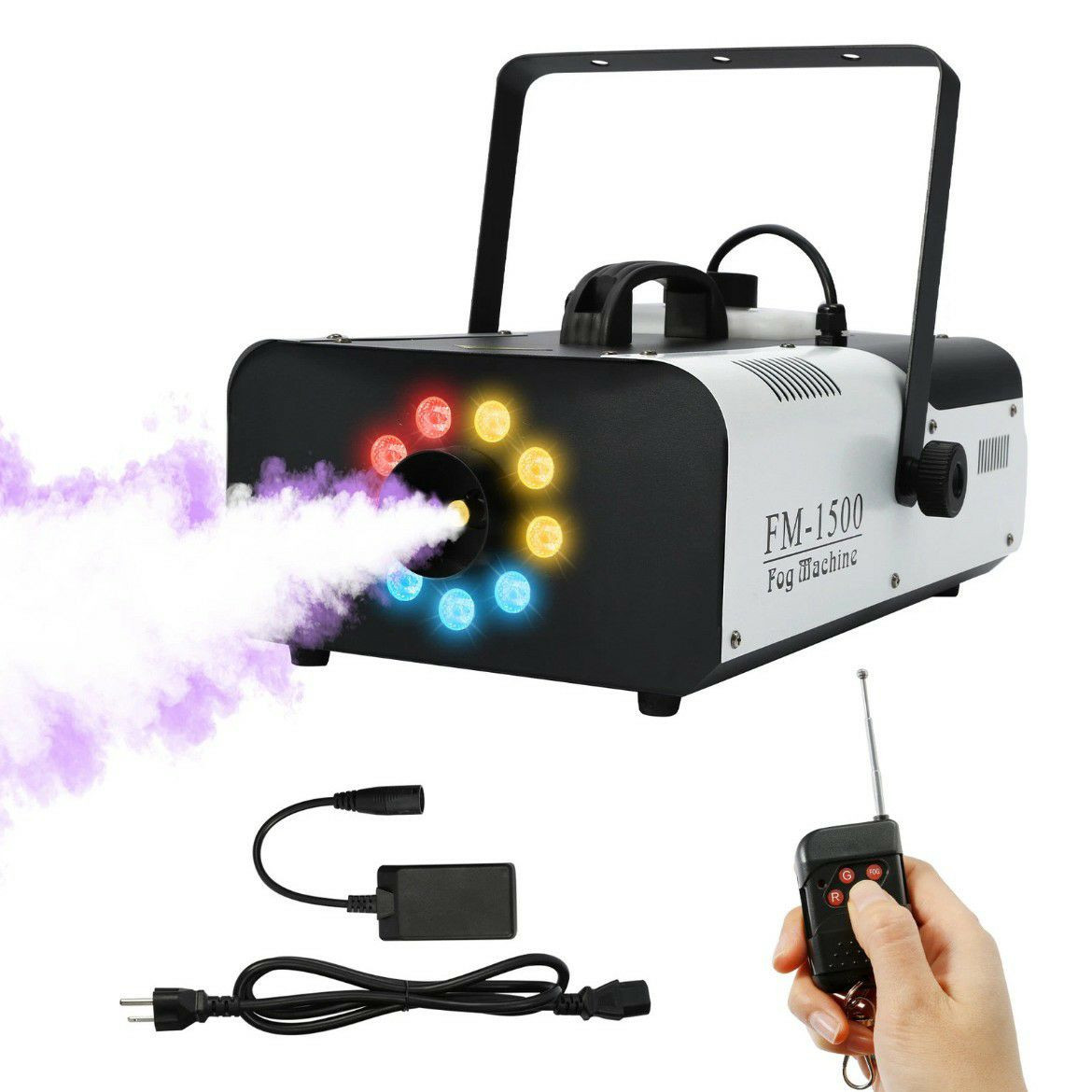 Machine à fumée TENGCHANG de 1500W est dotée de 9 LED RVB pour illuminer la brume.