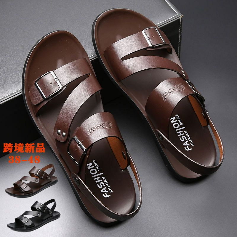 Sandales romaines classiques en cuir pour hommes, pantoufles d'extérieur, tongs de plage, sandales plates, été, nouveau  pour hommes.