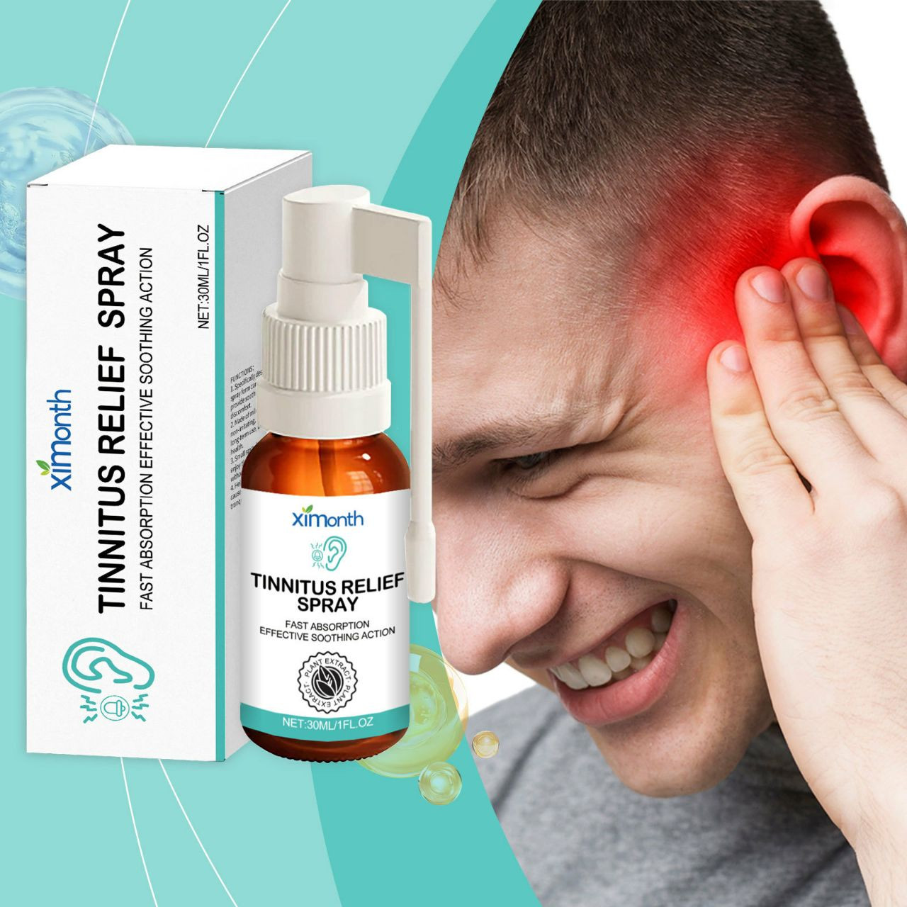 Tinnitus Relief Spray" Spray de soin des oreilles XIMONTH, soulagement de l'inconfort des oreilles