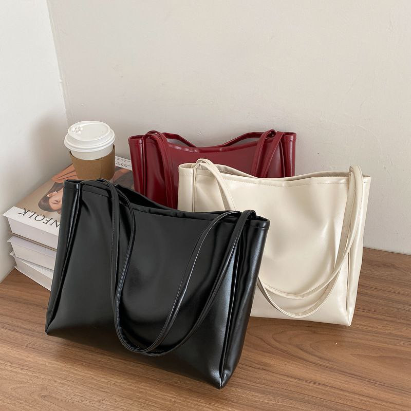 sac à bandoulière tendance de style coréen à la mode grande capacité simple sac fourre-tout portable couleur unie