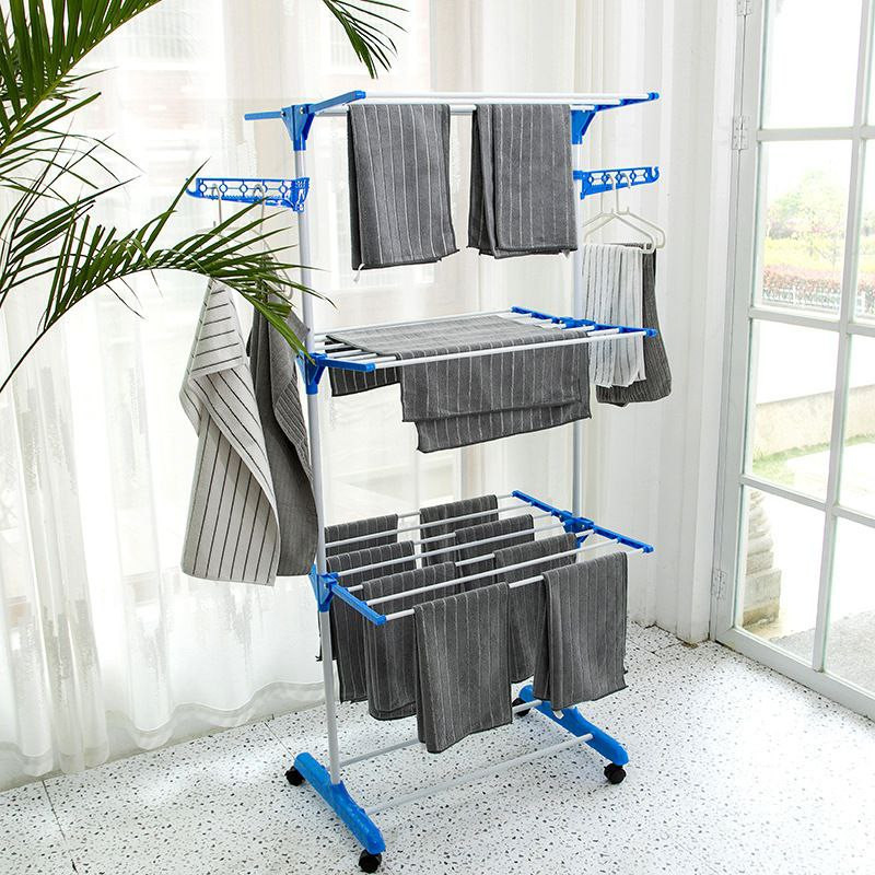 Porte-serviettes à trois niveaux sur pied, étendoir à linge pliable pour balcon, fournitures d'extérieur multifonctions transfrontalières en forme d'aile