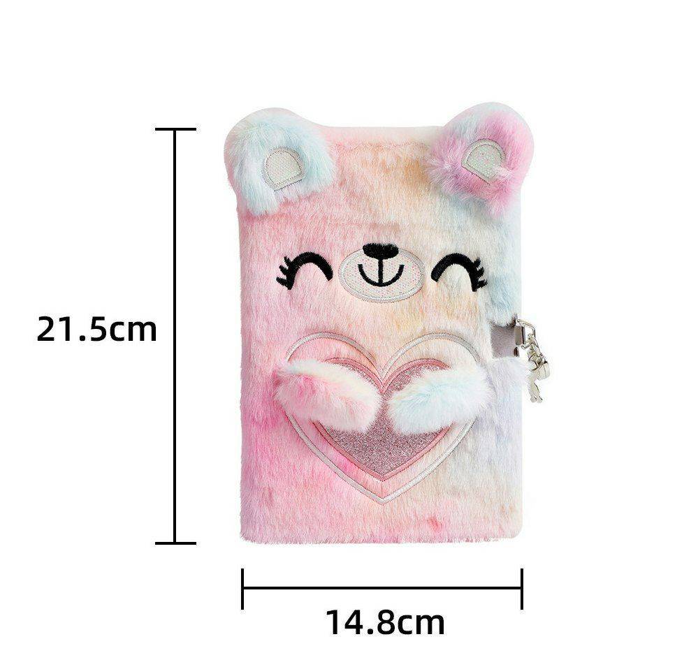 Journaux intimes en peluche tie-dye à l'effigie d'un petit ours possèdent une couverture ultra-douce et un cadenas pour garder tous les secrets en sécurité