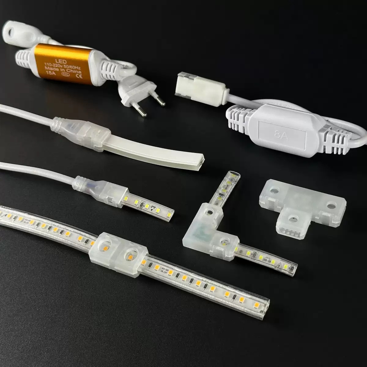 Connecteur de Bande LED haute tension 220 V sans soudure, connecteur coudé en T avec fiche étanche