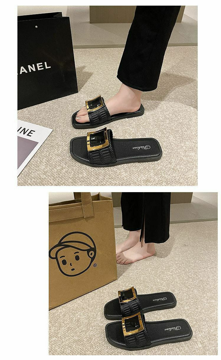 Sandales mules pour femmes avec boucle carrée, nouveau modèle d’été, semelle souple et antidérapante, adaptées à l’extérieur et à la maison.