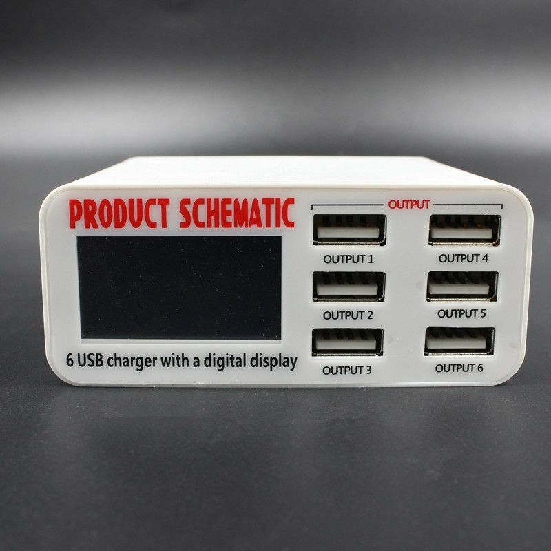 Chargeur rapide multiport de bureau (modèles courants comme le WLX-899 ou le Sunshine SS-304D) doté de 6 ports USB et d'un écran d'affichage numérique.