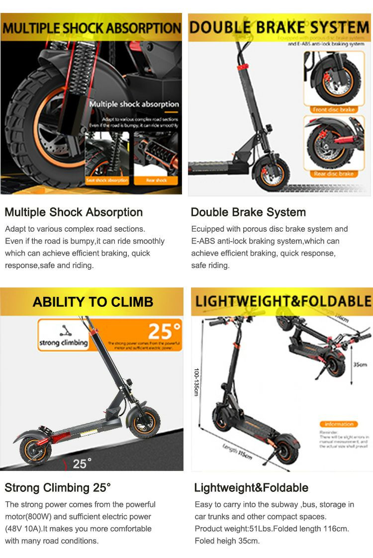 Trottinette électrique pliable de type tout-terrain, Nouveau scooter électrique, scooter à batterie adulte, scooter pliant, cadre en alliage d'aluminium, pneu pneumatique de 10 pouces et une sacoche d