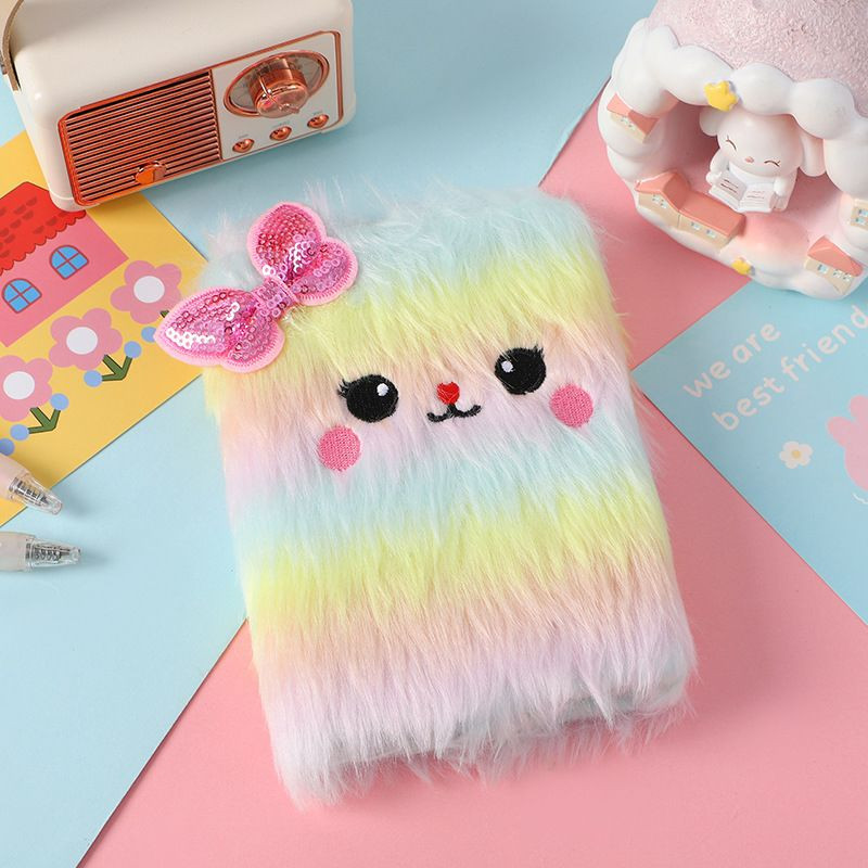 Nouveau carnet de notes en peluche de dessin animé, joli bloc-notes à nœud girly, journal intime pour enfants à cœur girly